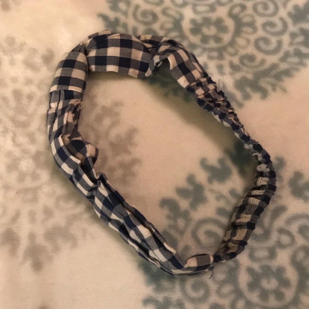 Blue and white plaid elastic headband